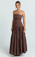Cora Midi Dress - Strapless Dress in Chocolate