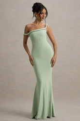 Lita | Light Green Twisted Asymmetric Maxi Dress