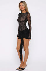 Glitter Up Long Sleeve Mini Dress Black