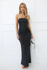 Dressed To Dazzle Strapless Satin Maxi Dress