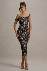 Nora | Zebra Print Twisted Asymmetric Midi Dress