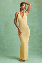 Bouclé Halterneck Maxi Dress in Yellow