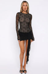 Glitter Up Long Sleeve Mini Dress Black