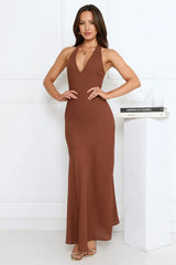 Polished Edge Halter Maxi Dress Brown