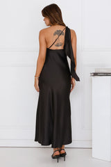 Romantic Tales Satin One Shoulder Maxi Dress Black