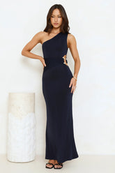 Gleam And Glamour One Shoulder Maxi Dress Navy