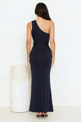 Gleam And Glamour One Shoulder Maxi Dress Navy