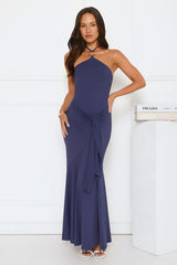 Twirl Season Halter Maxi Dress Navy