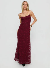 Leading Lady Sweetheart Maxi Dress Red Floral Burnout