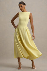 Muriel | Lemon Boat-Neck Volume-Hem Midi Dress