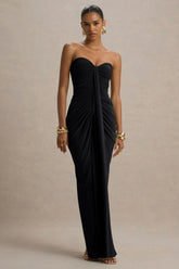 Ali | Black Sweetheart Ruched Wrap Maxi Dress