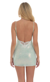 Iridescent Sequin Butterfly Dress in Seafoam