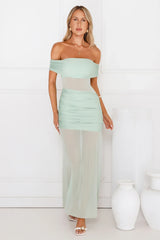 Dewdrop Dream Off Shoulder Mesh Maxi Dress
