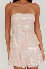 Provence Bloom Tiered Sequin Mini Dress Pink