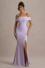 Law of Attraction | Lilac Bardot Draped Split Maxi Dress