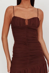 Kailua Ruched Tiered Hem Maxi Dress Chocolate