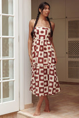 Confidante Piping Trim Midi Dress Brown