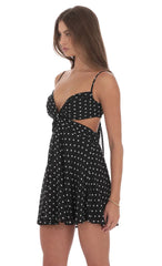 Polka Dot Cutout Fit and Flare Dress in Black