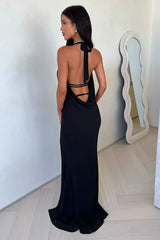 Amedeo Plunge Halter Neck Maxi Dress - Black