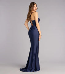 Aliana Lace-Up High Slit Mermaid Dress