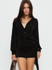 Lynton Long Sleeve Shirt Mini Dress Black