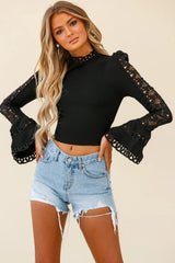 Jules Long Sleeve Flared Cuff Backless Top Black