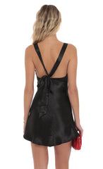 Satin V-Neck Open back Dress in Black