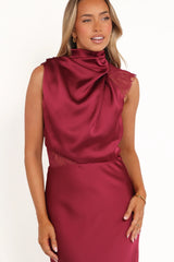 Anabelle Halter Neck Lace Maxi Dress - Berry