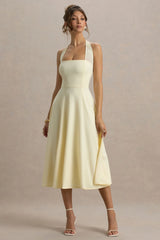 Auburn | Pale Lemon Halter-Neck Midi Dress