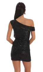 Off Shoulder Sequin Bodycon Dress in Black