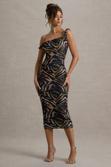Nora | Zebra Print Twisted Asymmetric Midi Dress