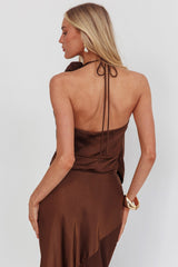 Easy Love Asymmetric Hem Halter Top Chocolate