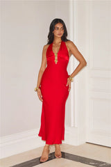 Gold Romance Halter Satin Maxi Dress