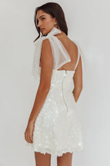 Mykonos Morning Tied Shoulder Sequin Mini Dress White