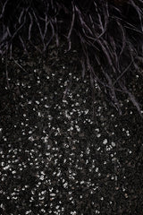 Daze | Black Sequin Bandeau Maxi Dress With Feather-Trim