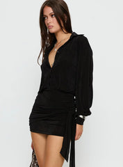 Lynton Long Sleeve Shirt Mini Dress Black