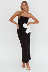 No Competition Oversized Flower Maxi Dress Black