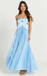 Shay Maxi Dress Sweetheart Cut Out Pleated Dress in Blue
