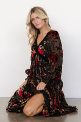 Adele Velvet Dress | Black + Rose Floral