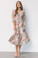 Fiorina Wrap Midi Dress | Ivory Multi Floral