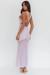 Sade Sheer Panel Ruched Maxi Dress Lilac