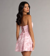 Erin Satin Floral Embroidered Lace-Up Dress