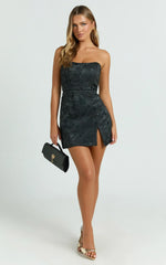 Brailey Mini Dress - Strapless Dress in Black Jacquard