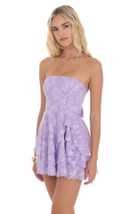 Floral Strapless Asymmetrical Dress in Lavender