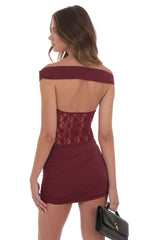 Off Shoulder Lace Cutout Dress in Maroon