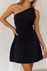With Flair One Shoulder Mini Dress Black