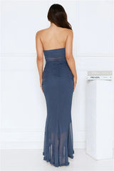 Starlit Seduction Strapless Maxi Dress Navy
