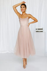 Signal My Way Tulle Midi Dress Rose