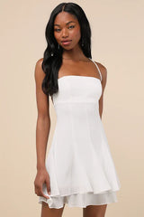 Perfected Sweetness White Pleated Tiered Mini Dress