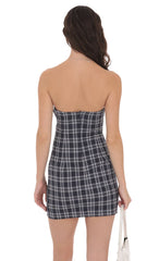 Plaid Strapless Bodycon Dress in Navy